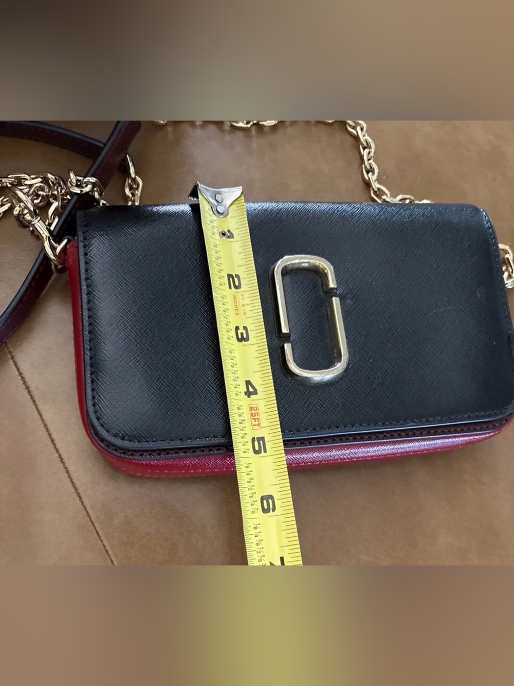 Marc Jacobs Snapshot WOC Tricolor Black SAFFIANO Leather Flap Burghundy Base - Picture 14 of 16